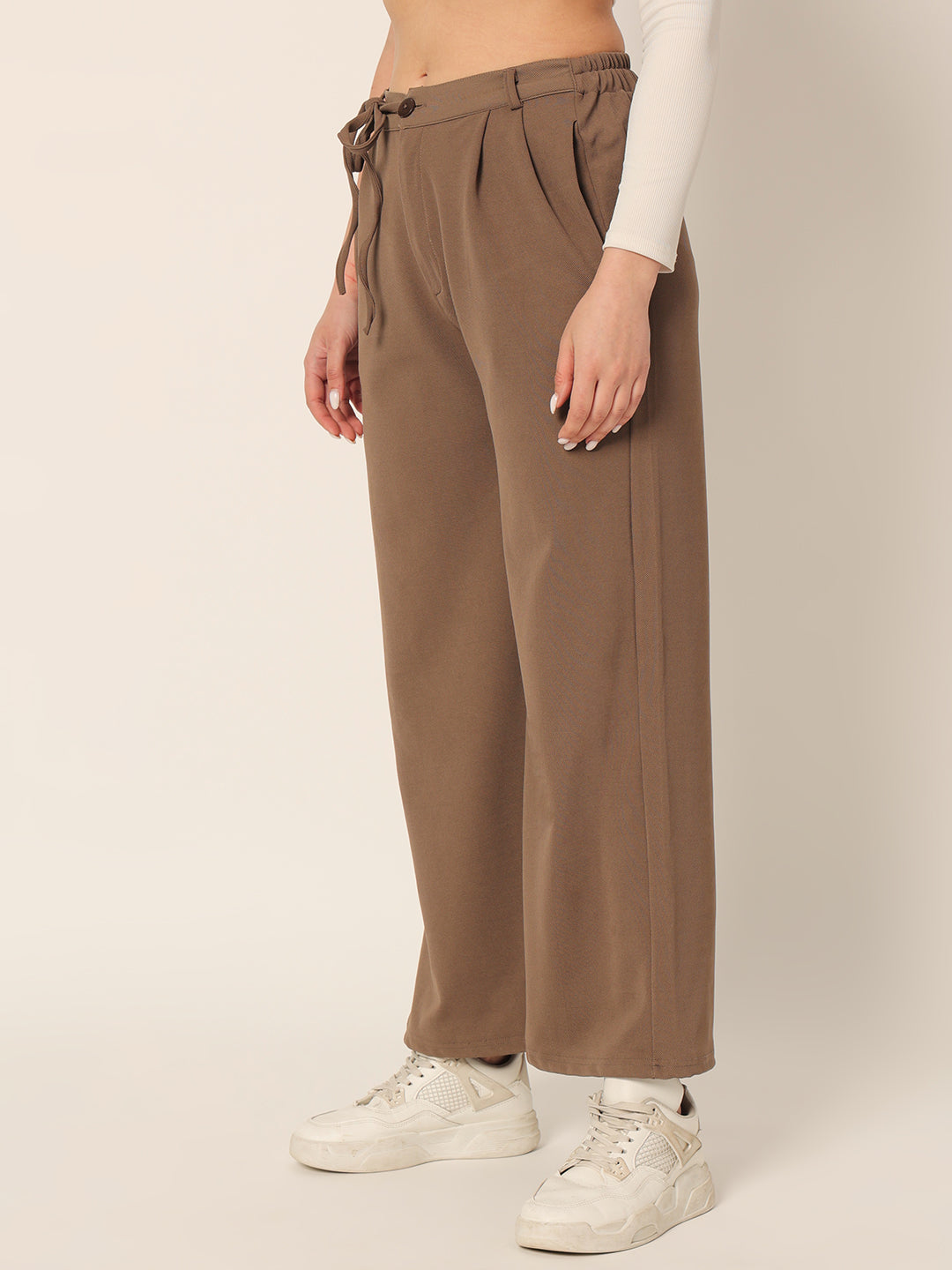 DRAWSTRING PANTS-COFFEE BROWN