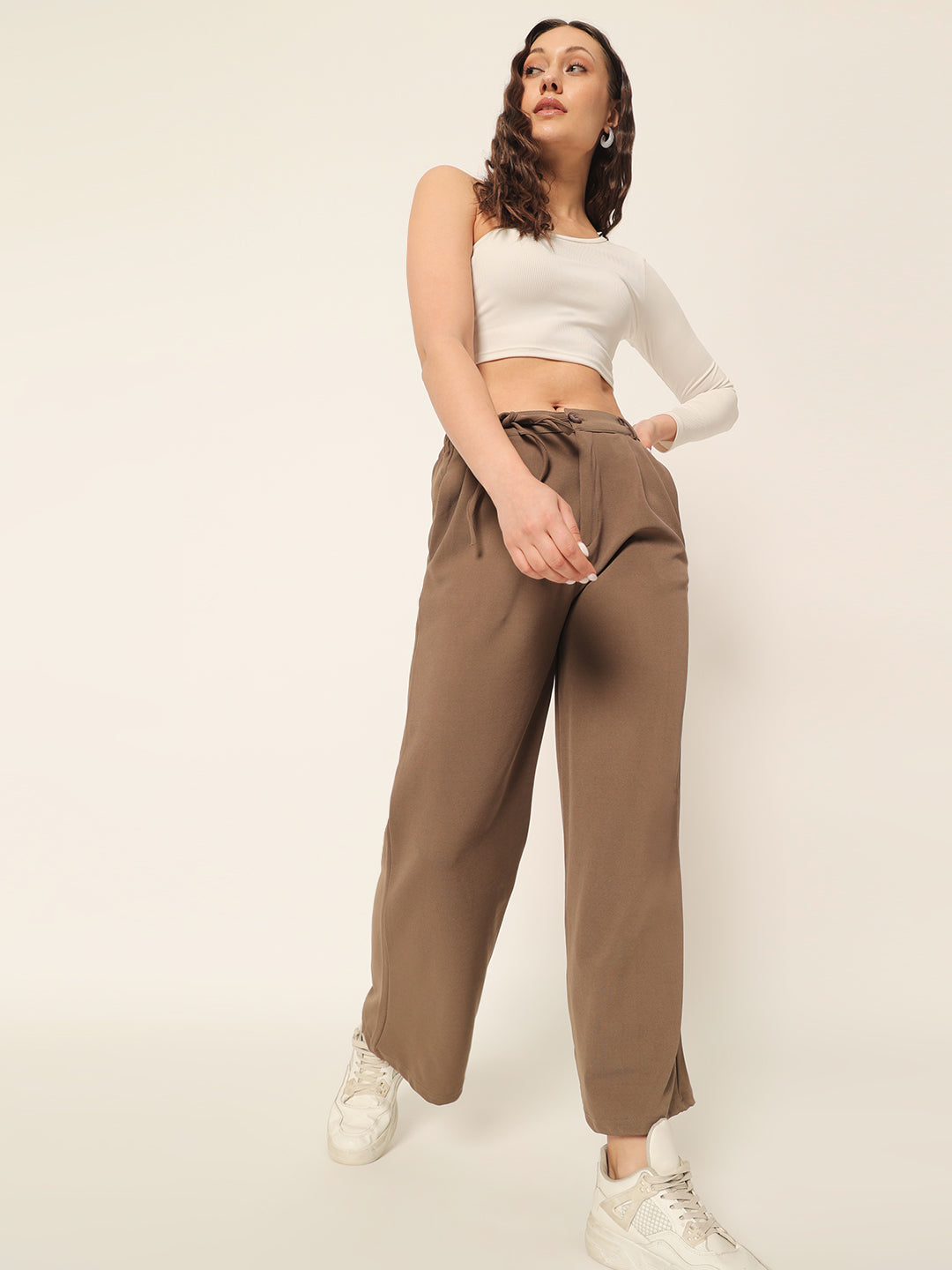 DRAWSTRING PANTS-COFFEE BROWN