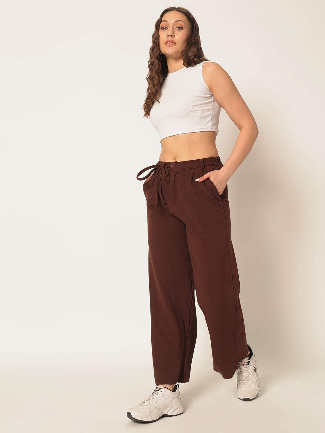 DRAWSTRING PANTS-BROWN