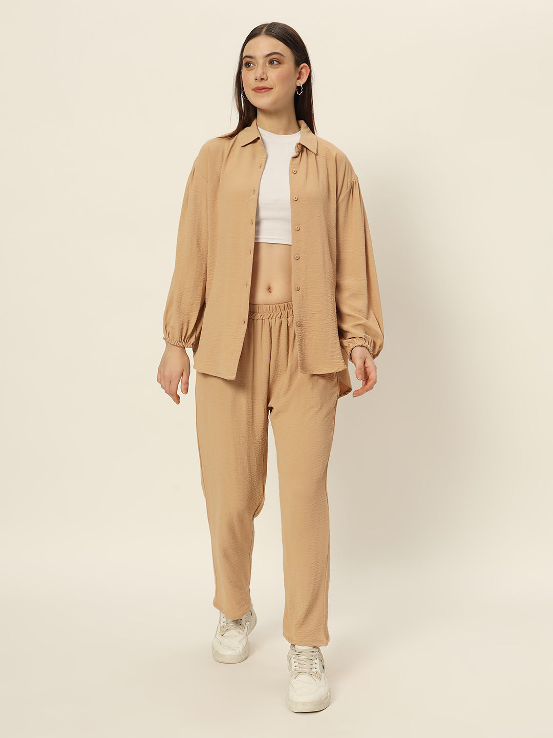 Dropshoulder Co ord set Tan