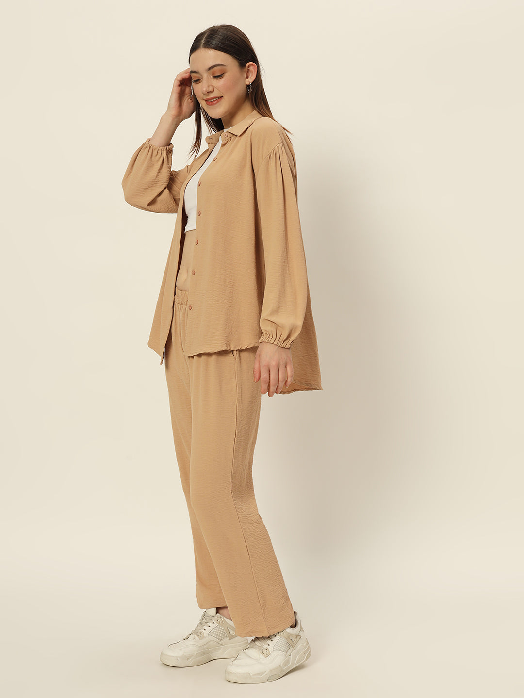 Dropshoulder Co ord set Tan