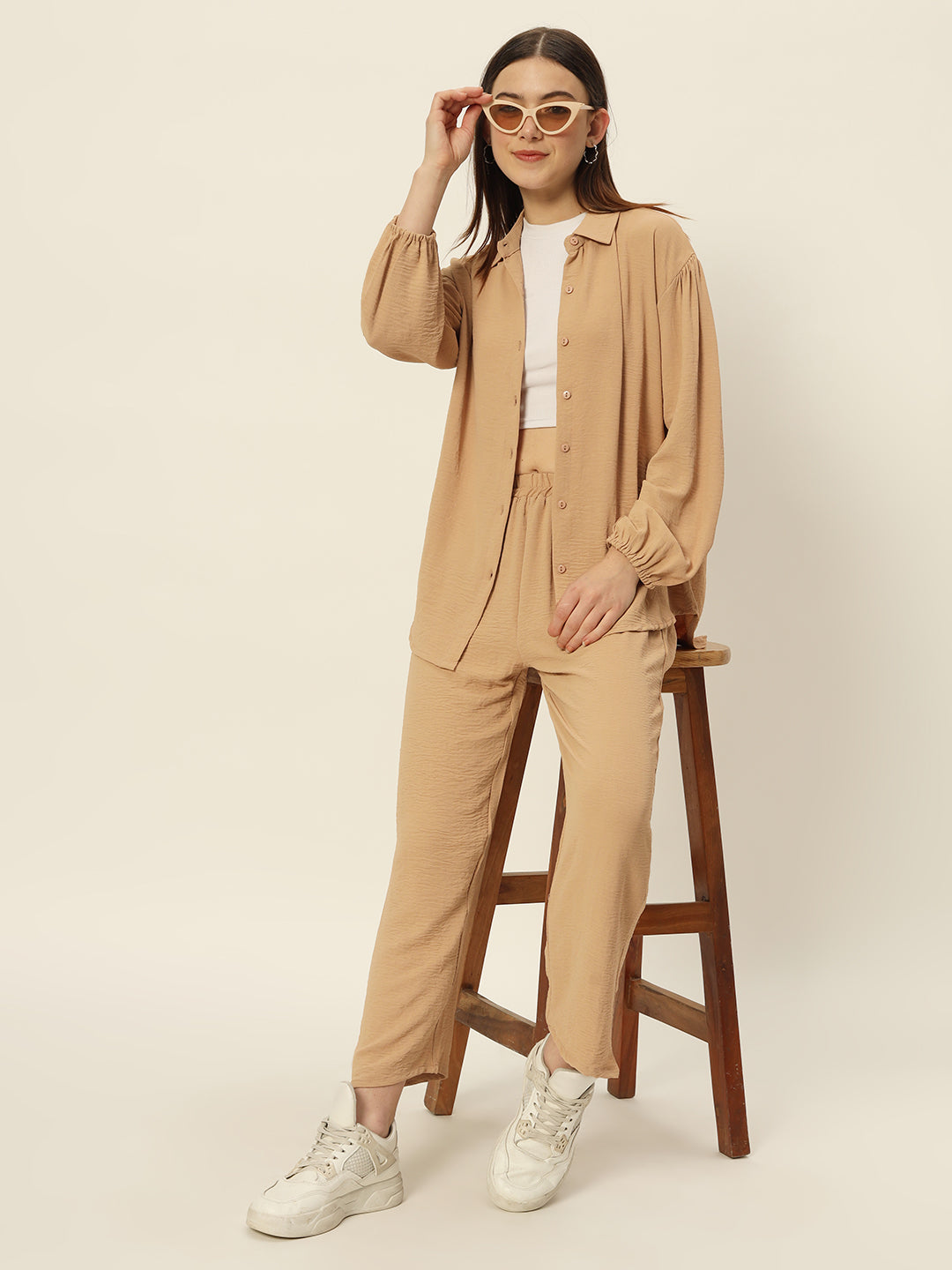 Dropshoulder Co ord set Tan