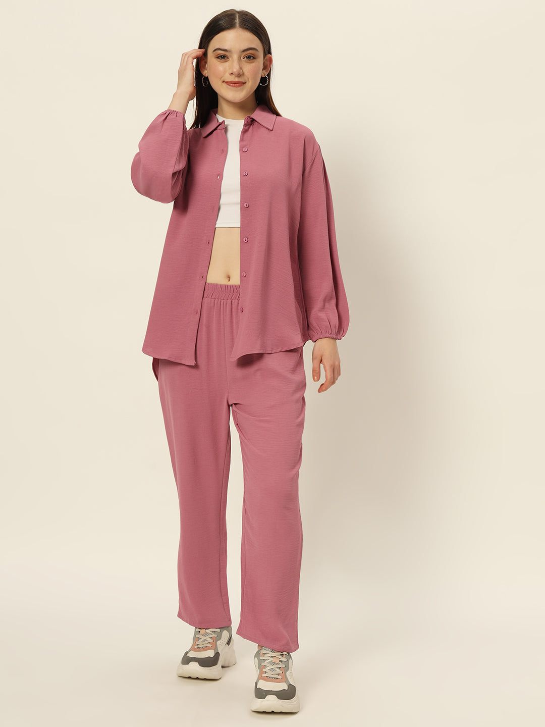 Dropshoulder Co ord set Pink