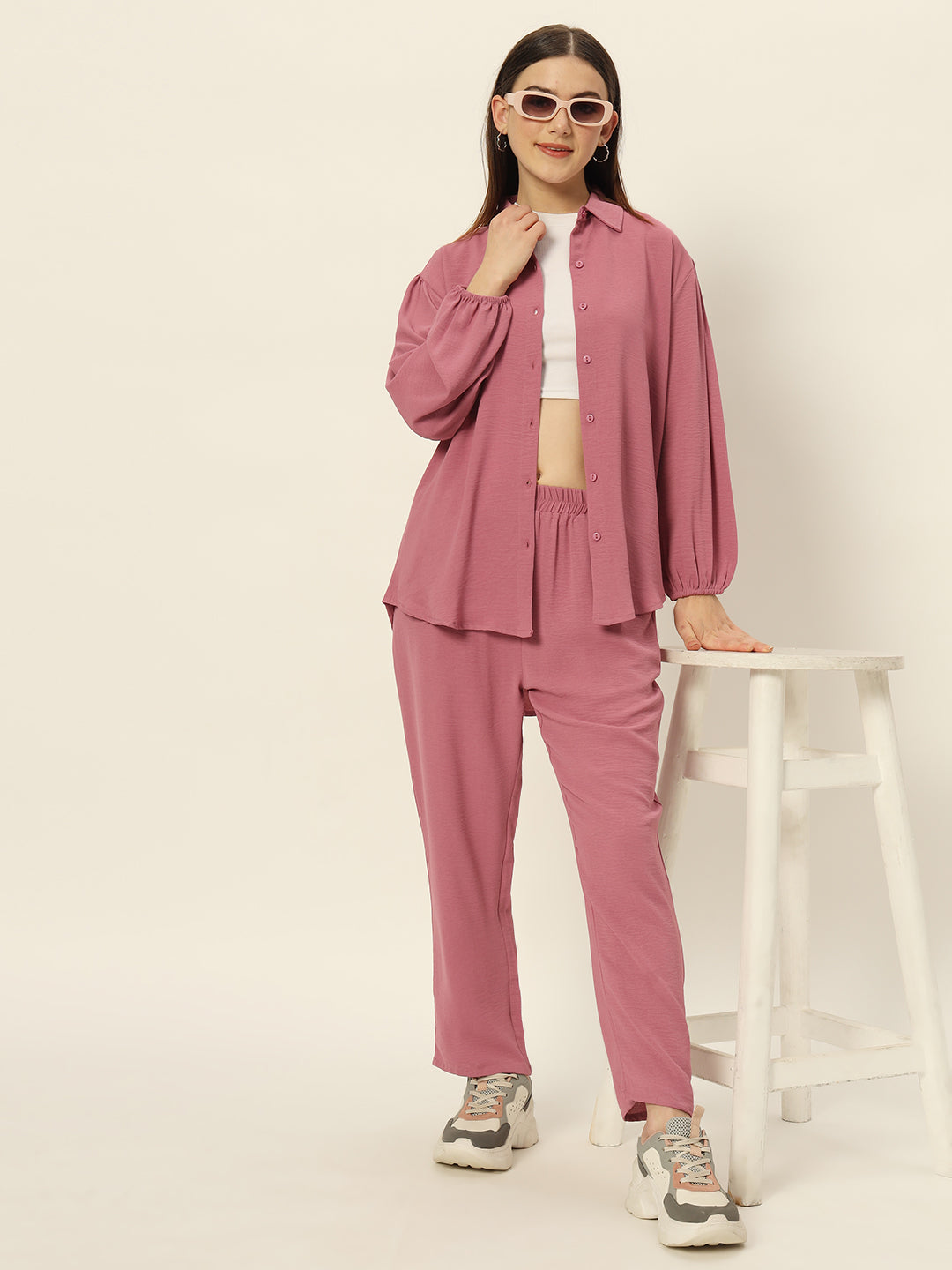 Dropshoulder Co ord set Pink