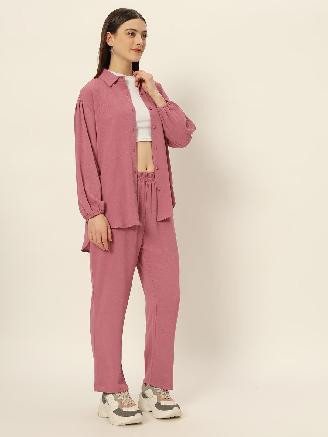 Dropshoulder Co ord set Pink