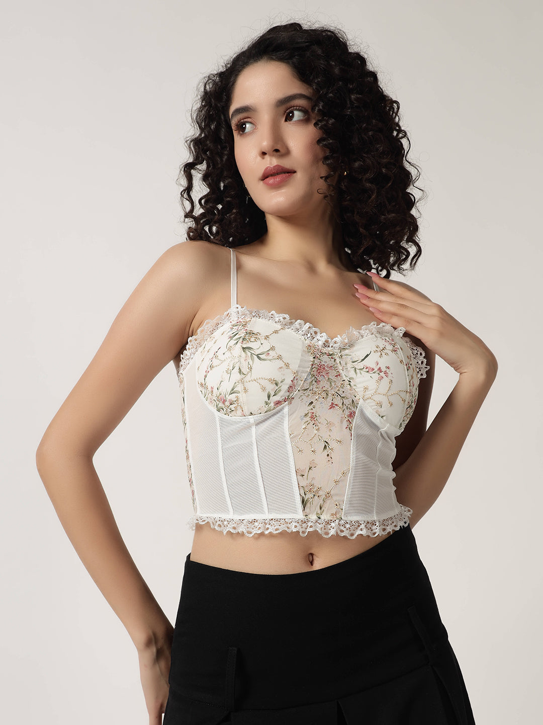 FLORAL PADDED BRALETTE TOP WHITE