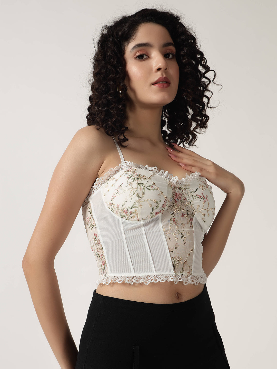 FLORAL PADDED BRALETTE TOP WHITE