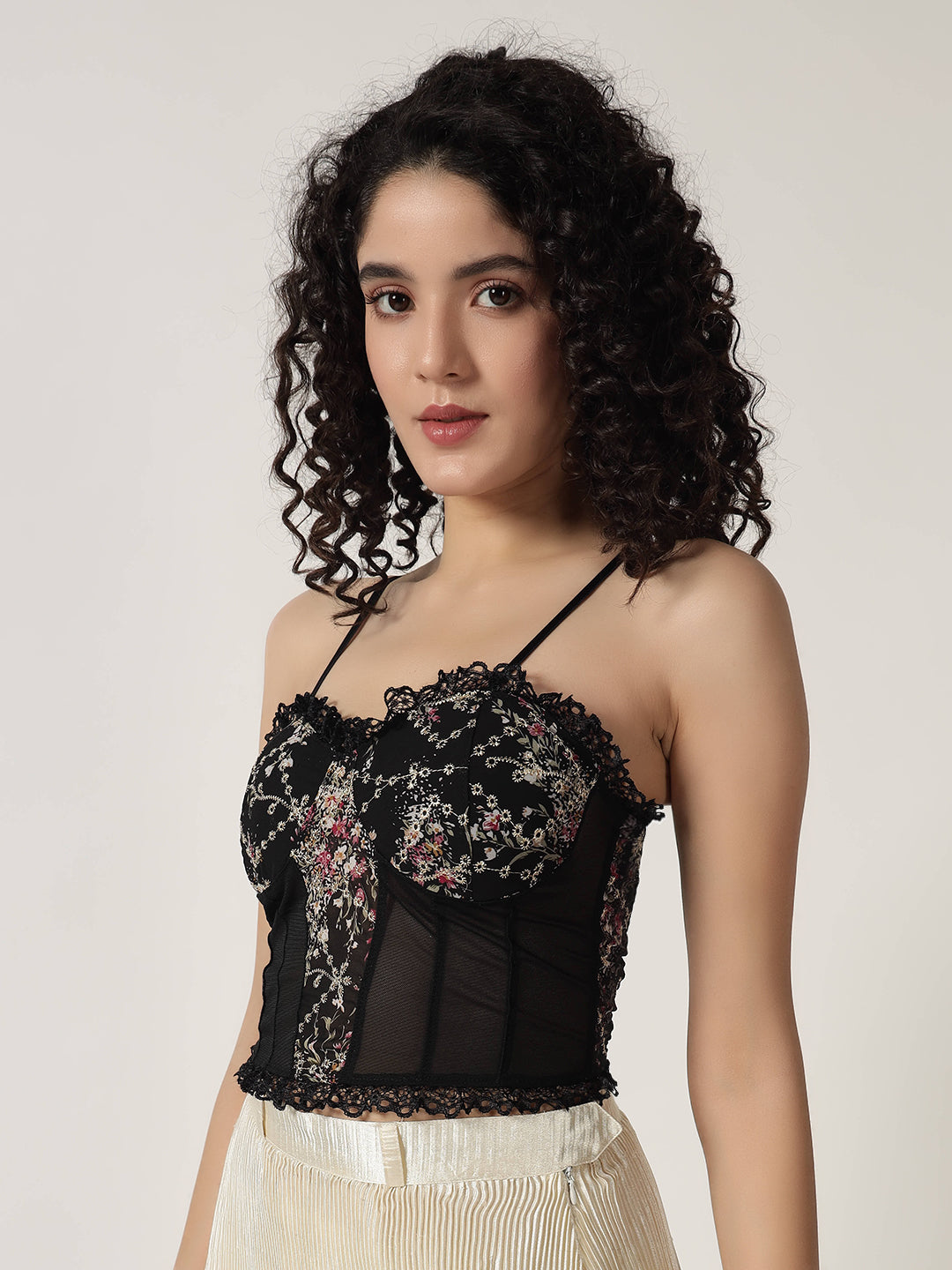 FLORAL PADDED BRALETTE TOP BLACK