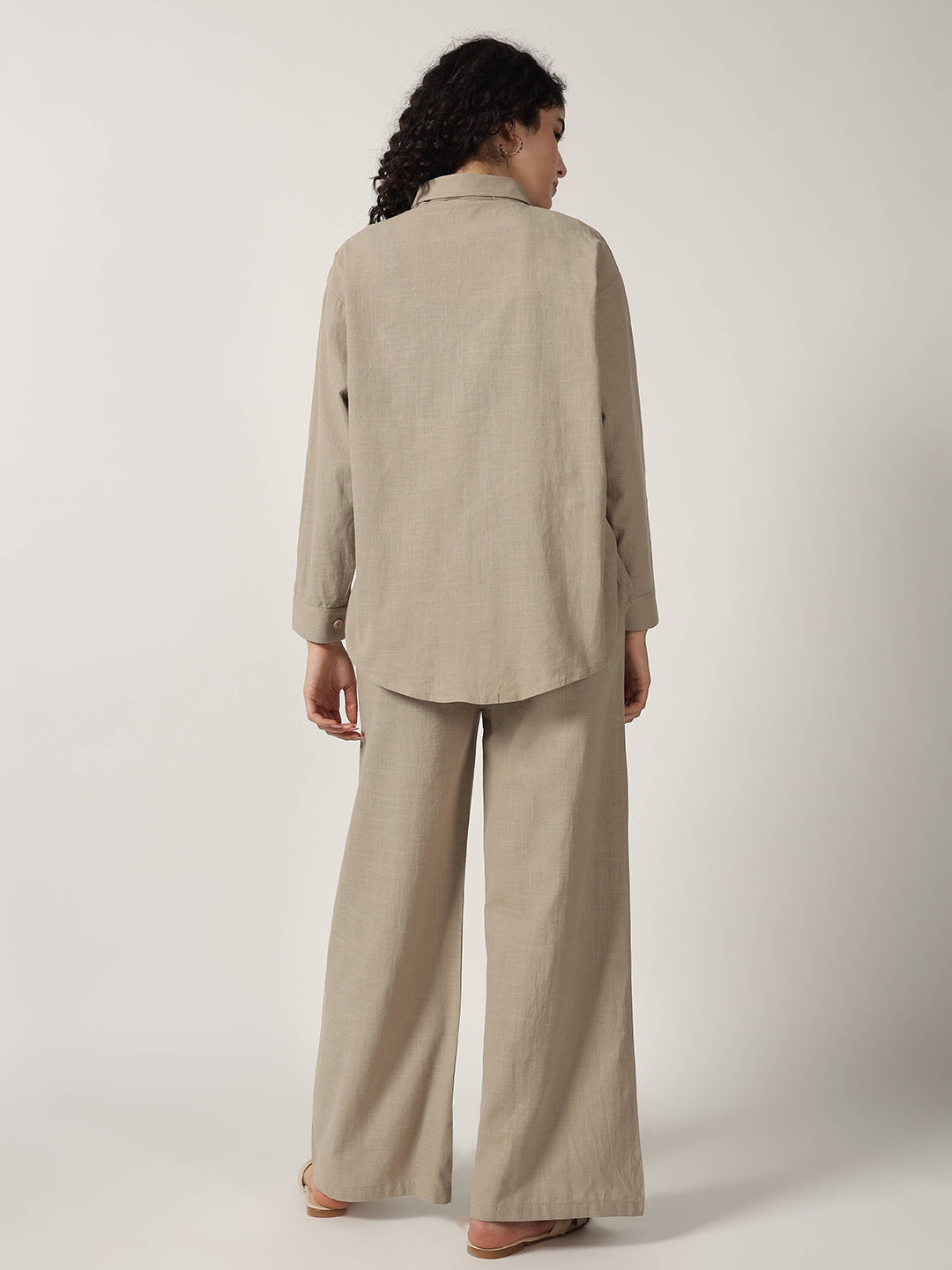 PURE LINEN OVERSIZED CO ORDS ASH BROWN