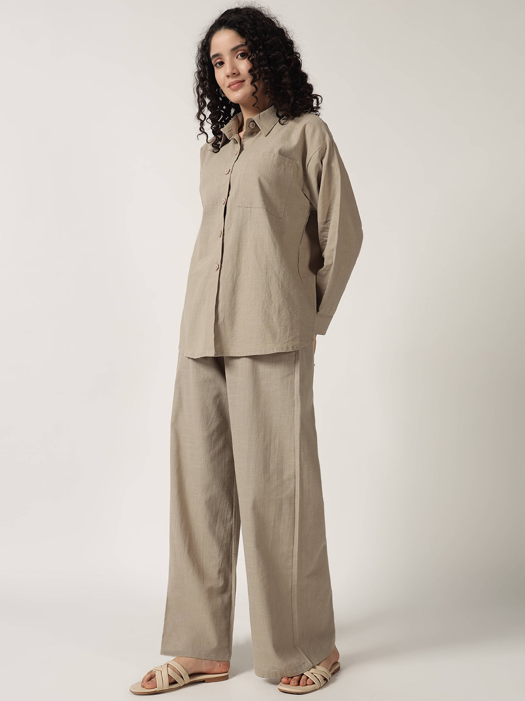 PURE LINEN OVERSIZED CO ORDS ASH BROWN