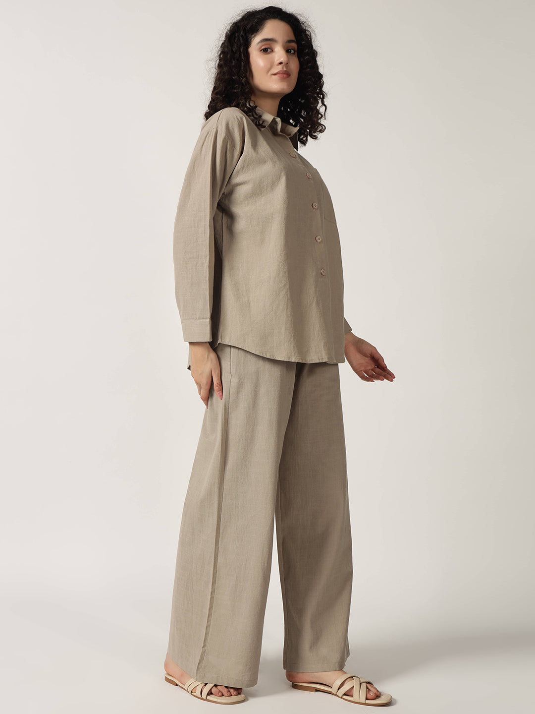 PURE LINEN OVERSIZED CO ORDS ASH BROWN