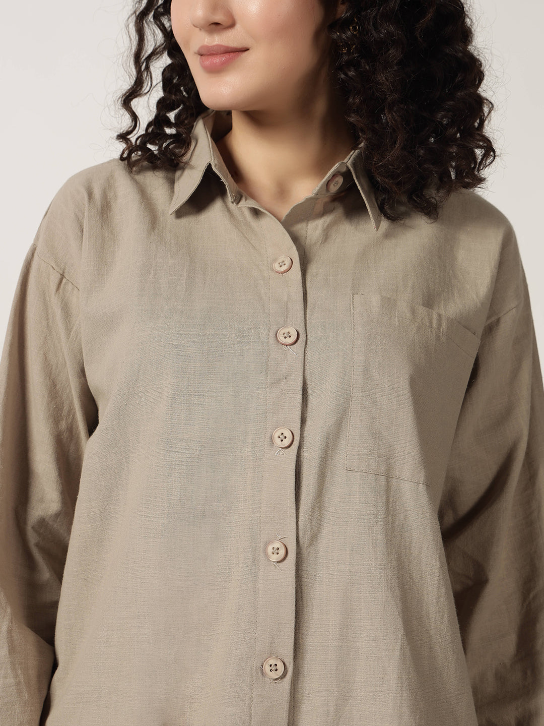 PURE LINEN OVERSIZED CO ORDS ASH BROWN