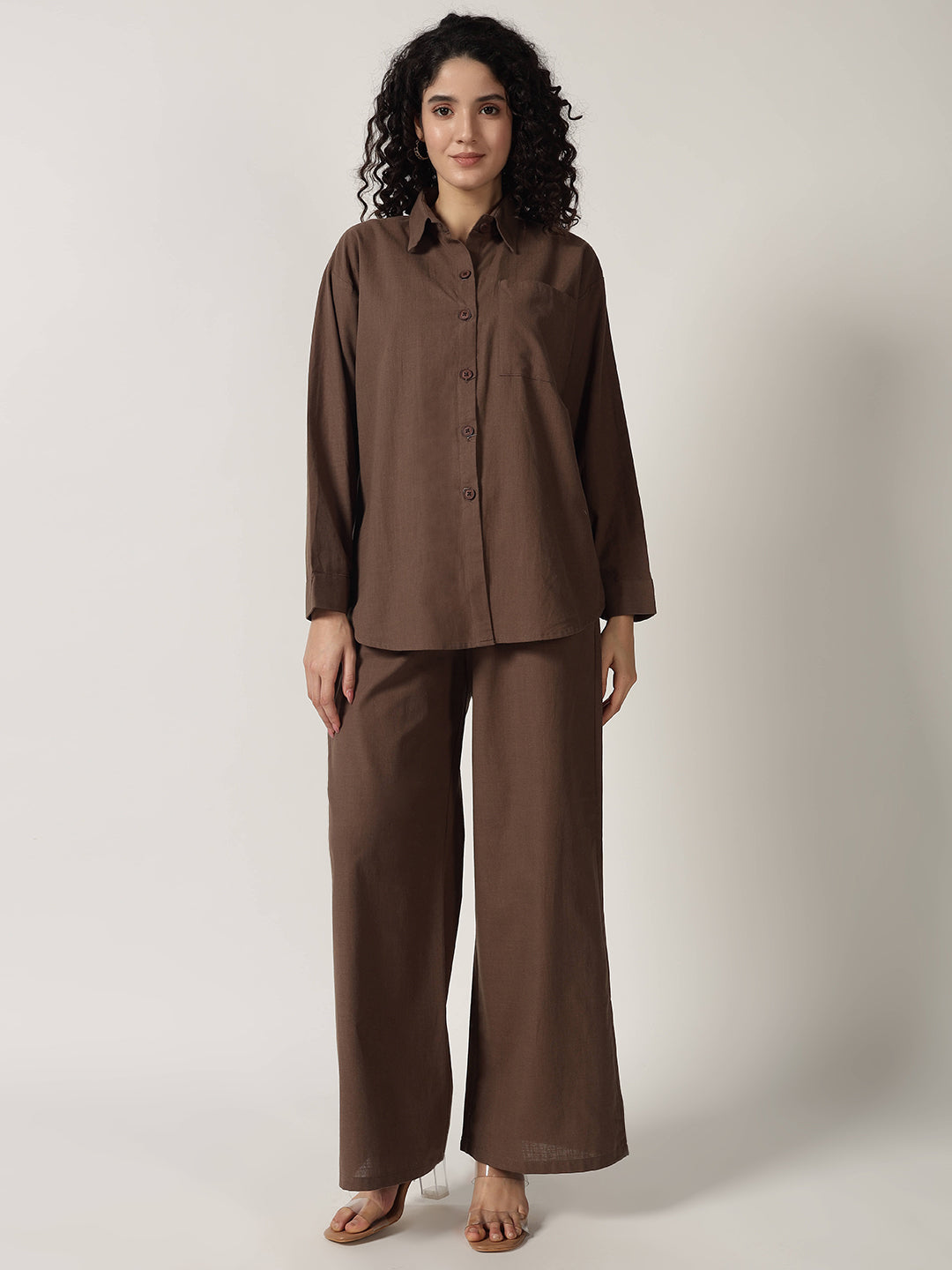 PURE LINEN OVERSIZED CO ORDS BROWN