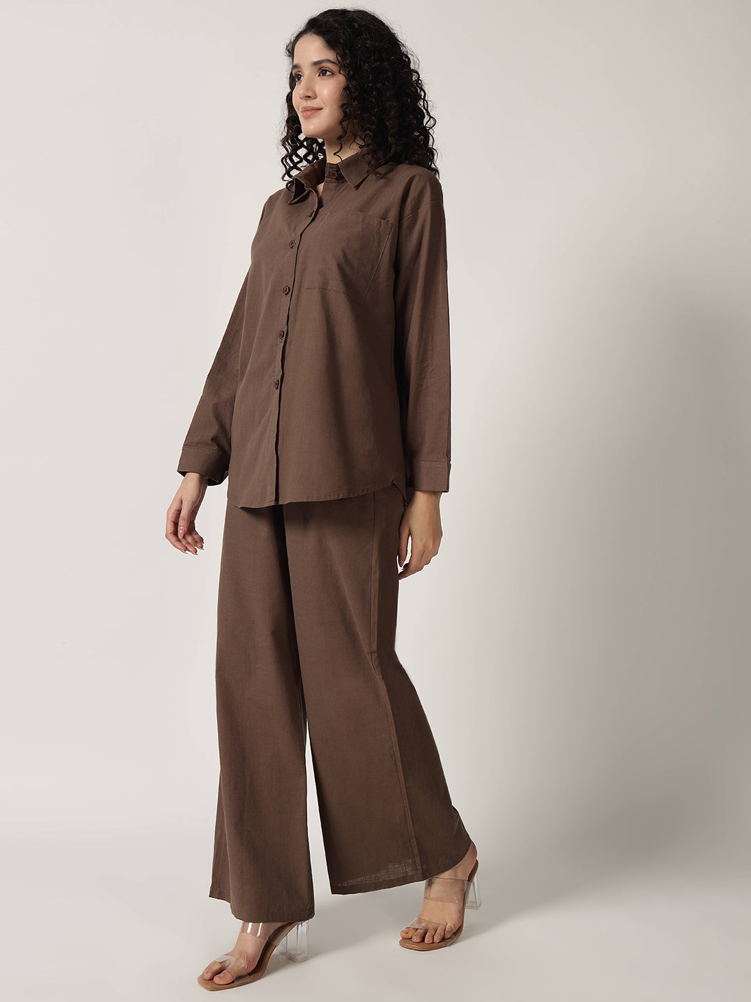 PURE LINEN OVERSIZED CO ORDS BROWN