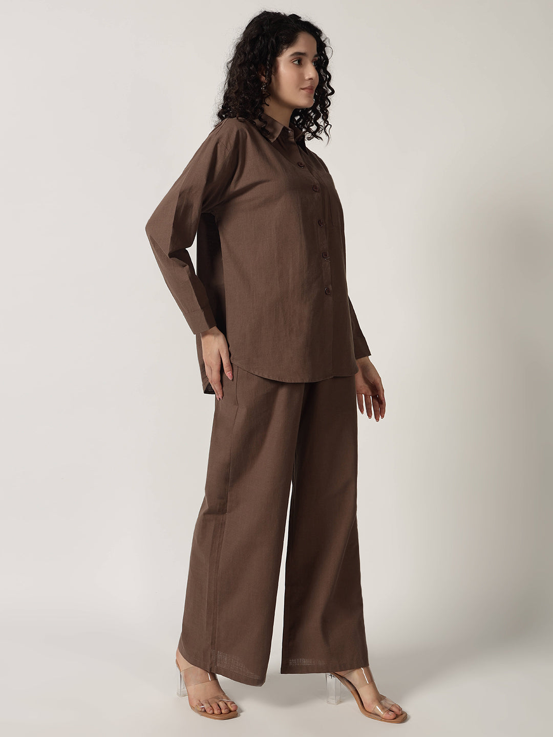 PURE LINEN OVERSIZED CO ORDS BROWN