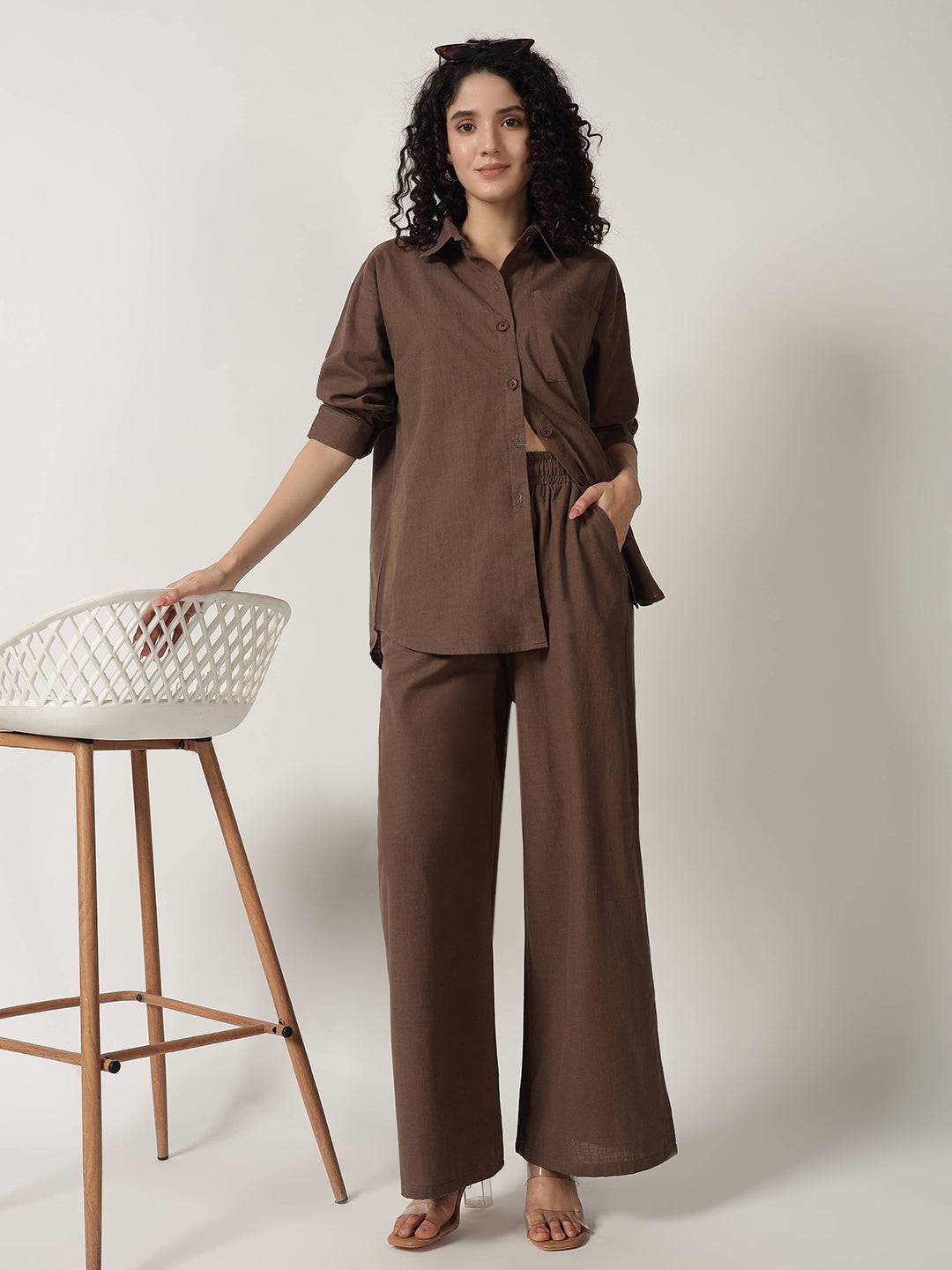 PURE LINEN OVERSIZED CO ORDS BROWN