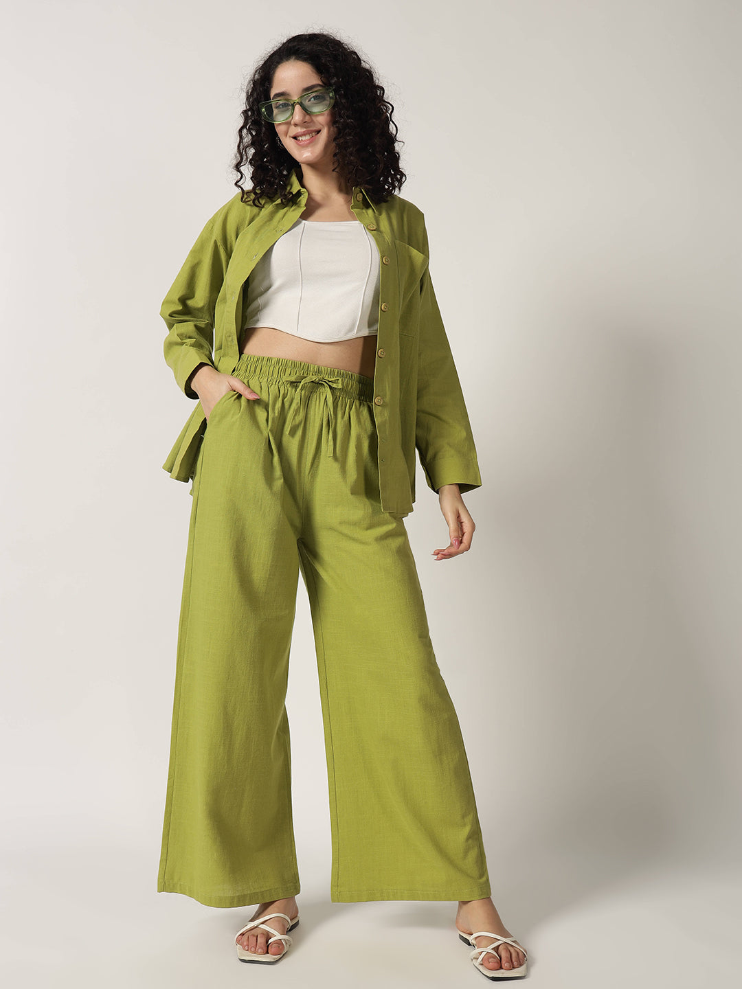 PURE LINEN OVERSIZED CO ORDS KELLY GREEN