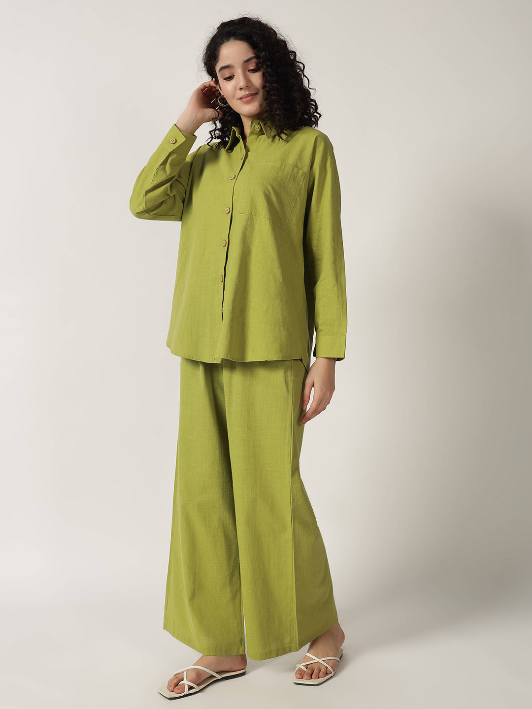 PURE LINEN OVERSIZED CO ORDS KELLY GREEN