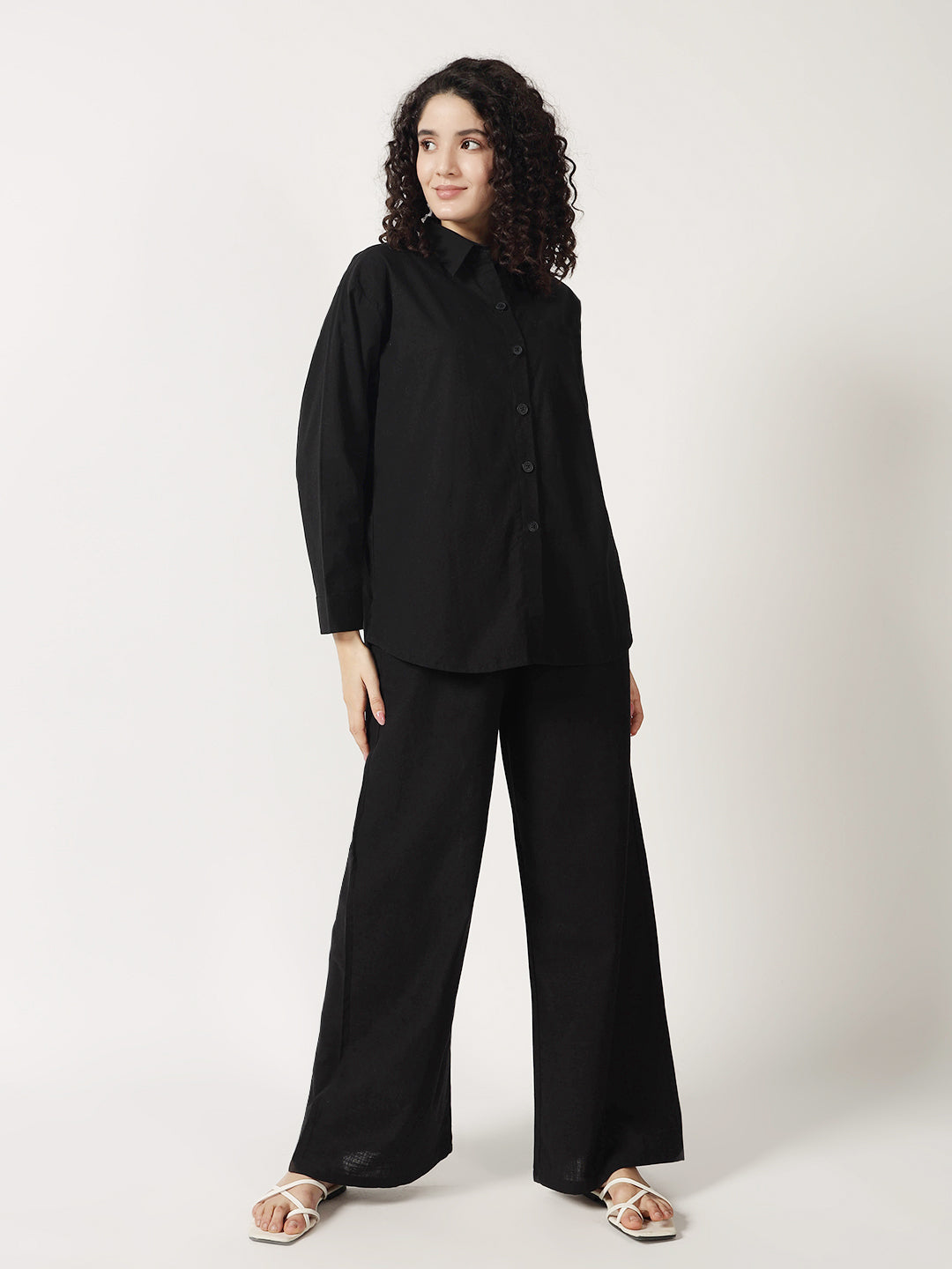 PURE LINEN OVERSIZED CO ORDS BLACK