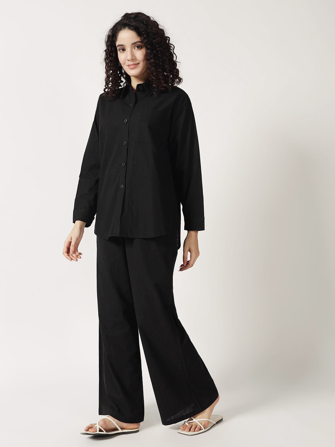 PURE LINEN OVERSIZED CO ORDS BLACK