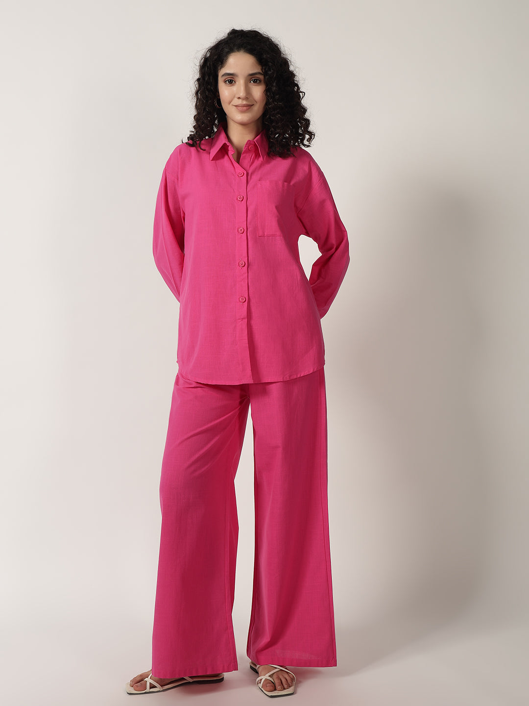 PURE LINEN OVERSIZED CO ORDS HOT PINK