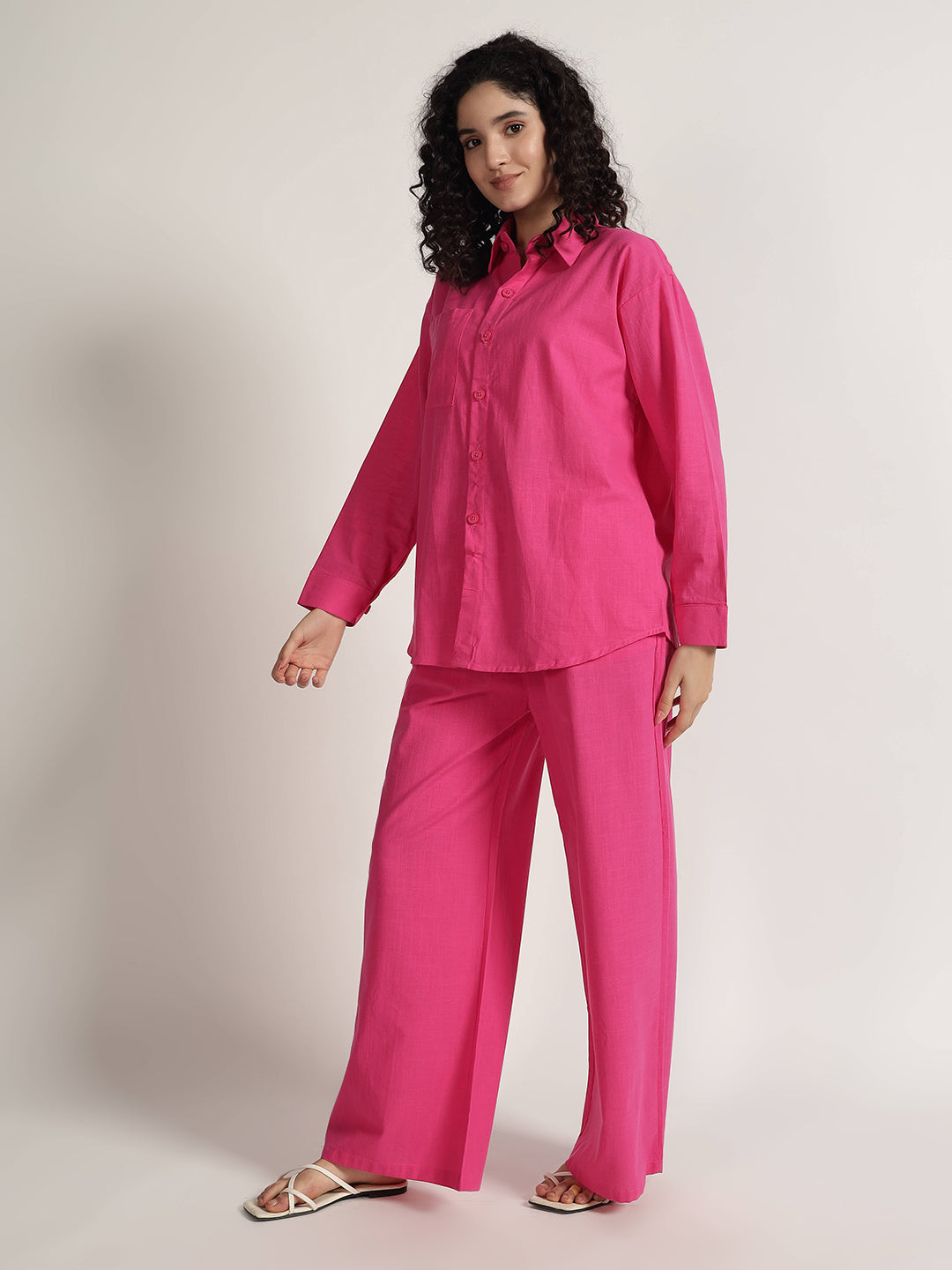 PURE LINEN OVERSIZED CO ORDS HOT PINK