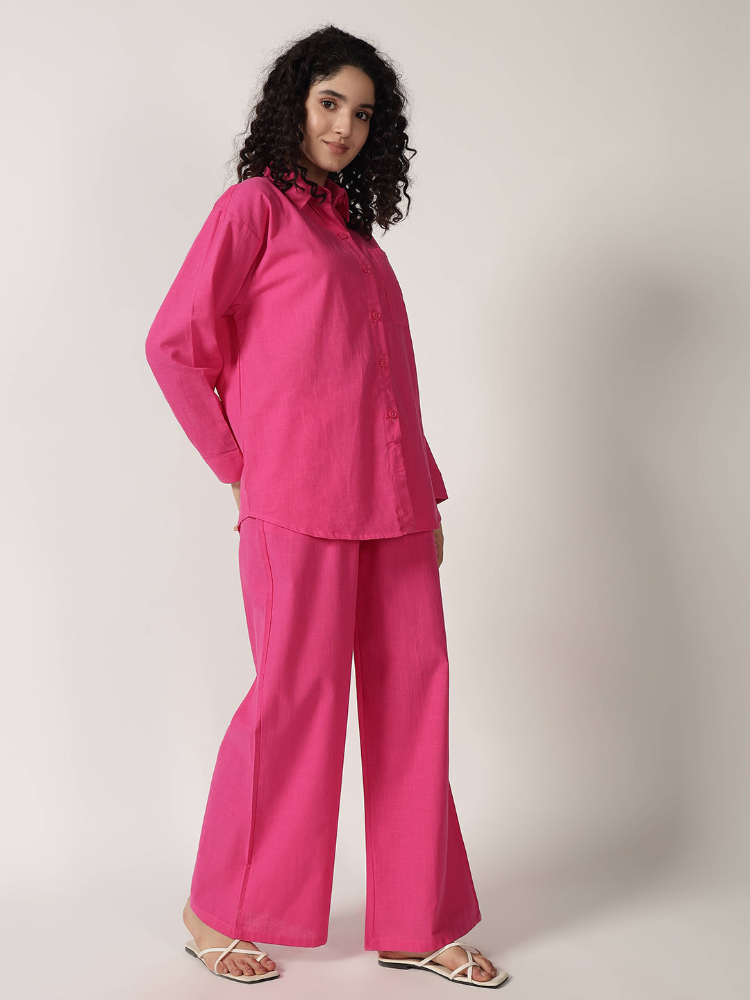 PURE LINEN OVERSIZED CO ORDS HOT PINK