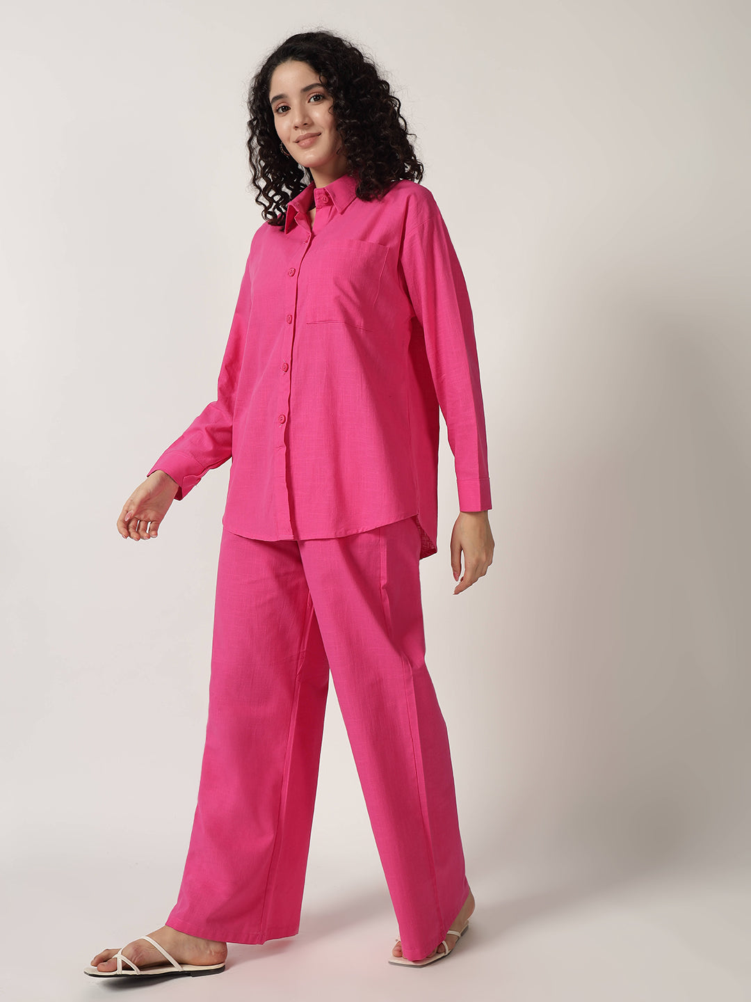 PURE LINEN OVERSIZED CO ORDS HOT PINK