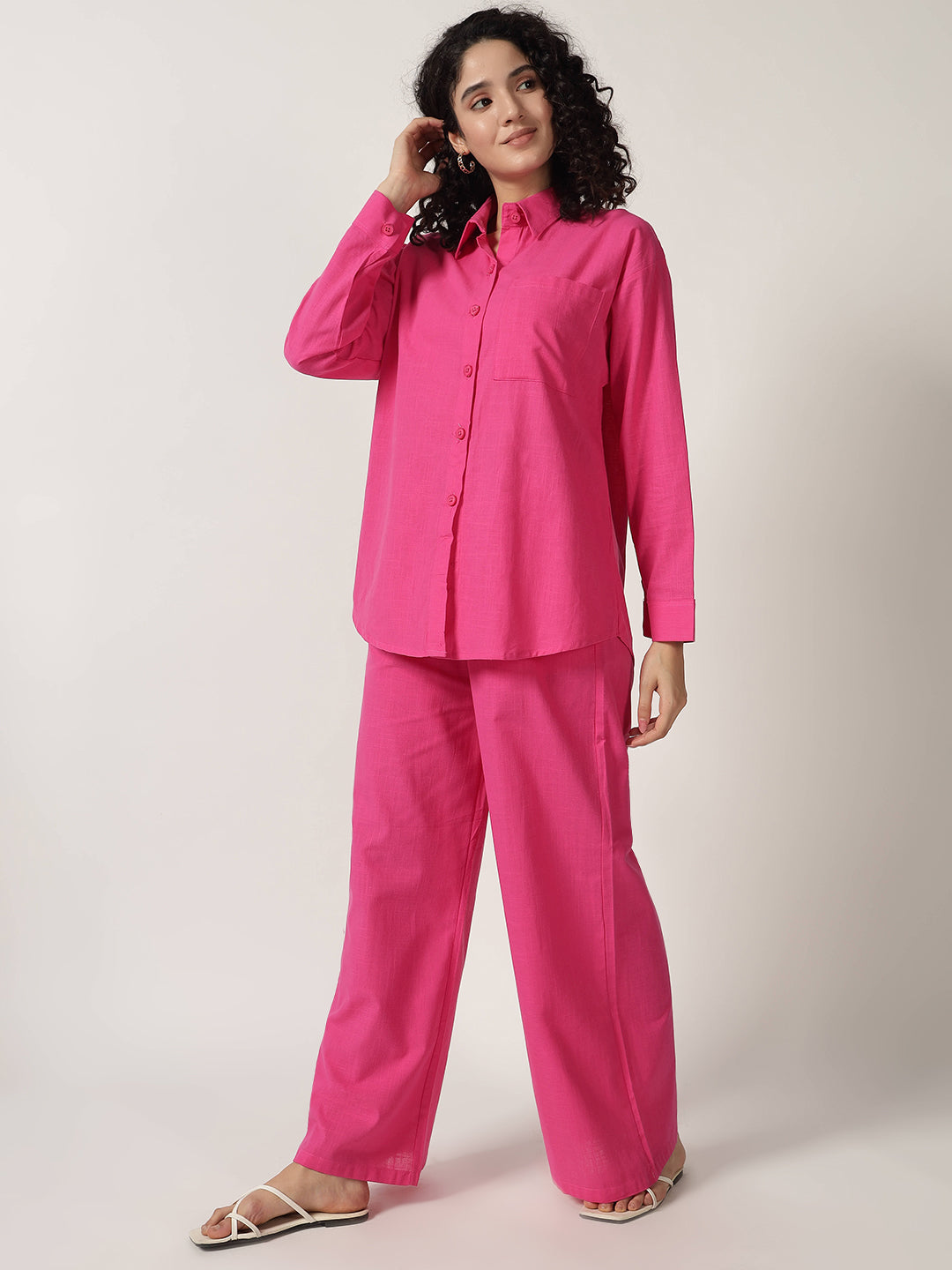 PURE LINEN OVERSIZED CO ORDS HOT PINK