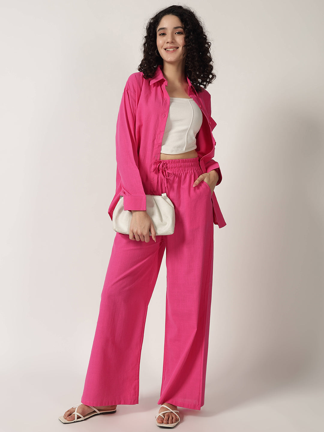 PURE LINEN OVERSIZED CO ORDS HOT PINK