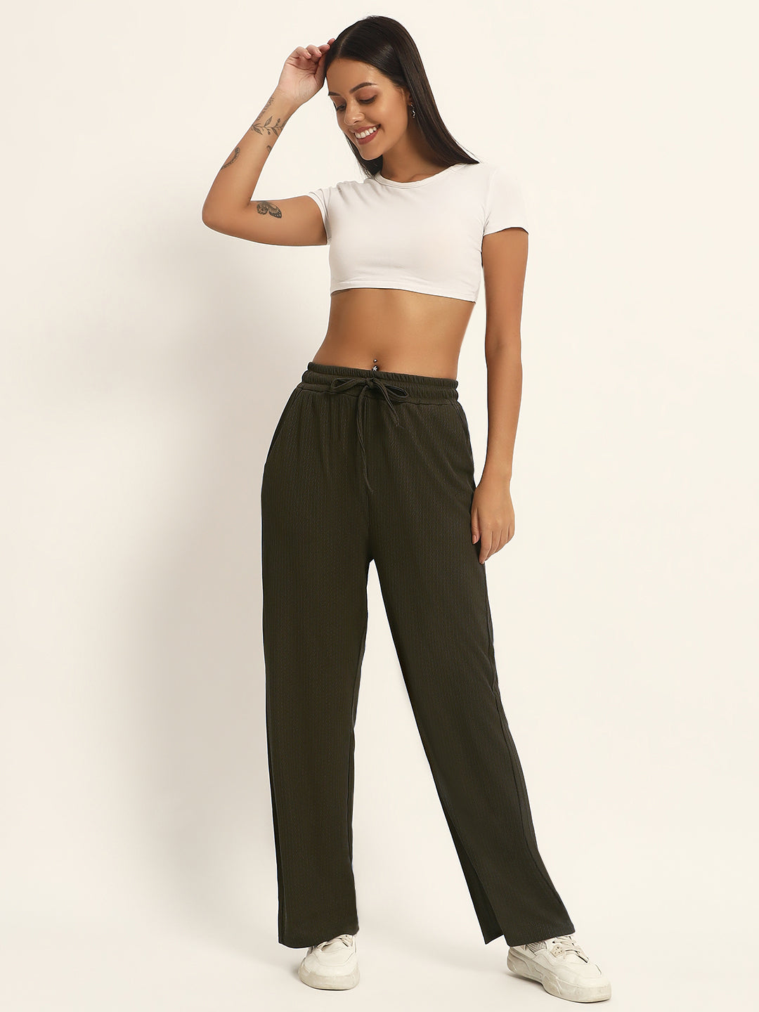 THE SOLID WIDE LEG PANTS DARK GREEN