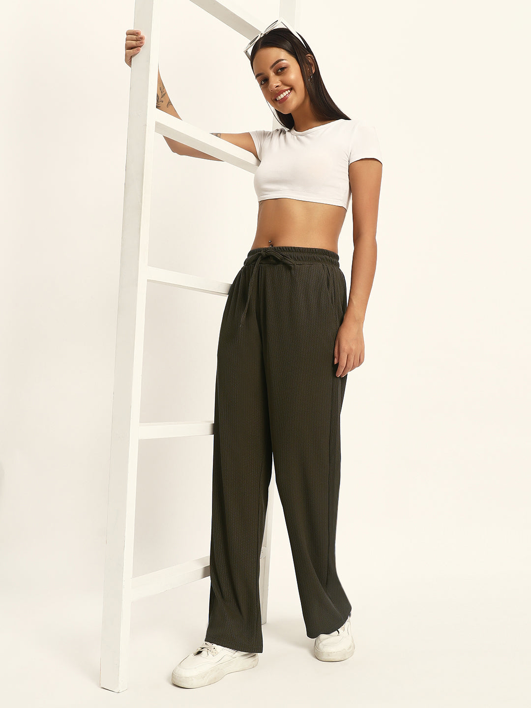 THE SOLID WIDE LEG PANTS DARK GREEN