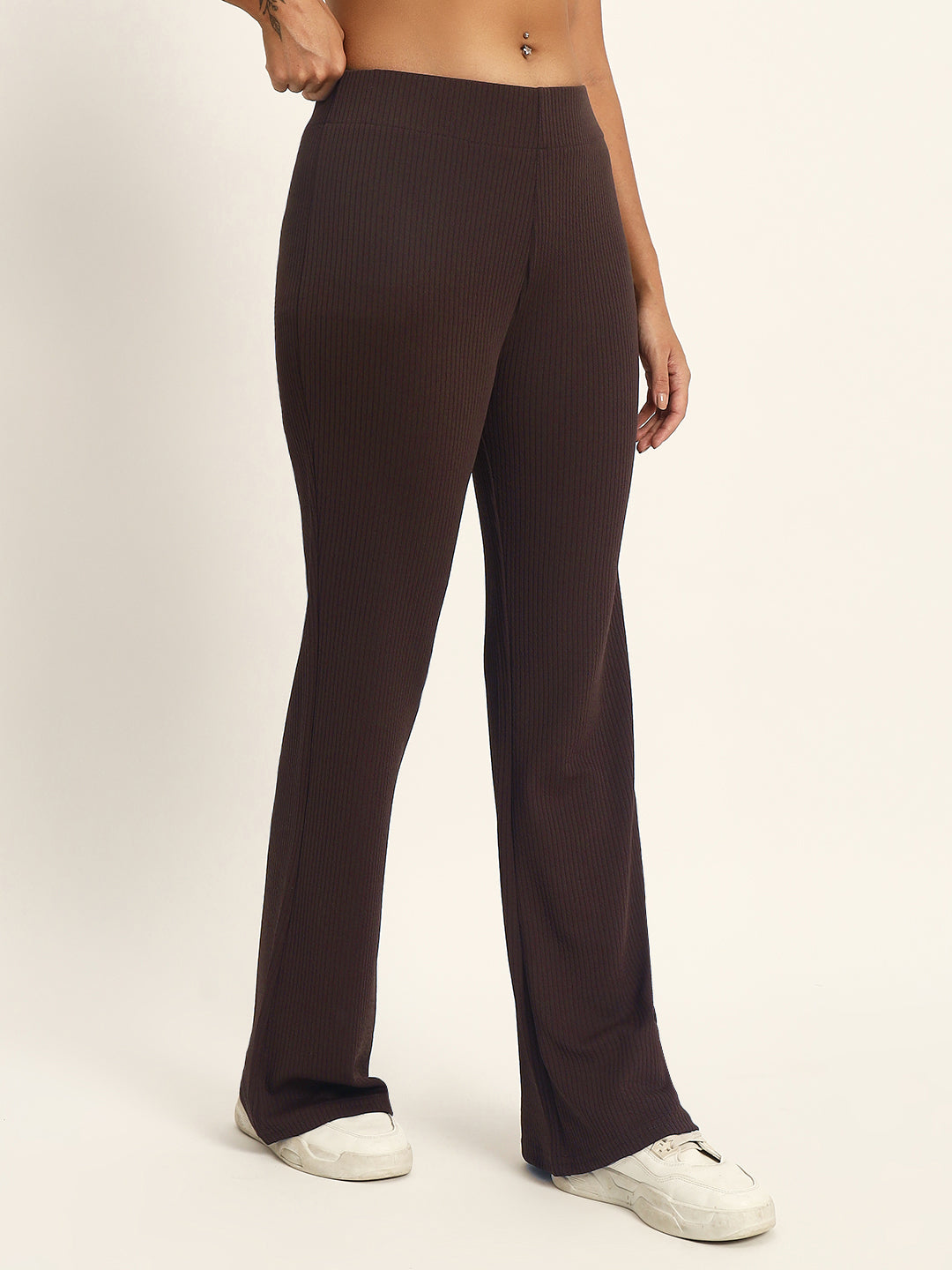 BOOT CUT TROUSERS-DARK BROWN