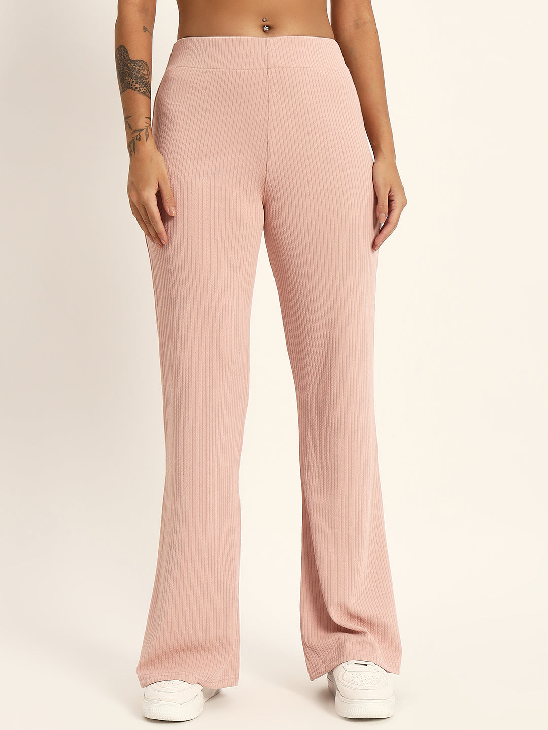 BOOT CUT TROUSERS-LIGHT PINK