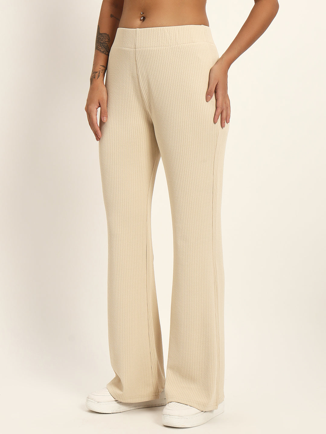 BOOT CUT TROUSERS-BEIGE