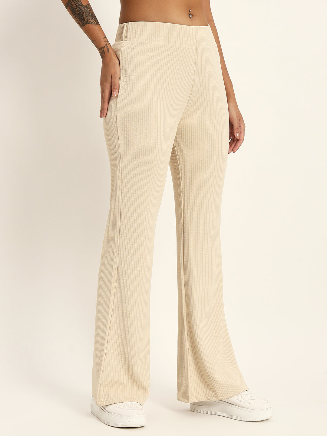 BOOT CUT TROUSERS-BEIGE