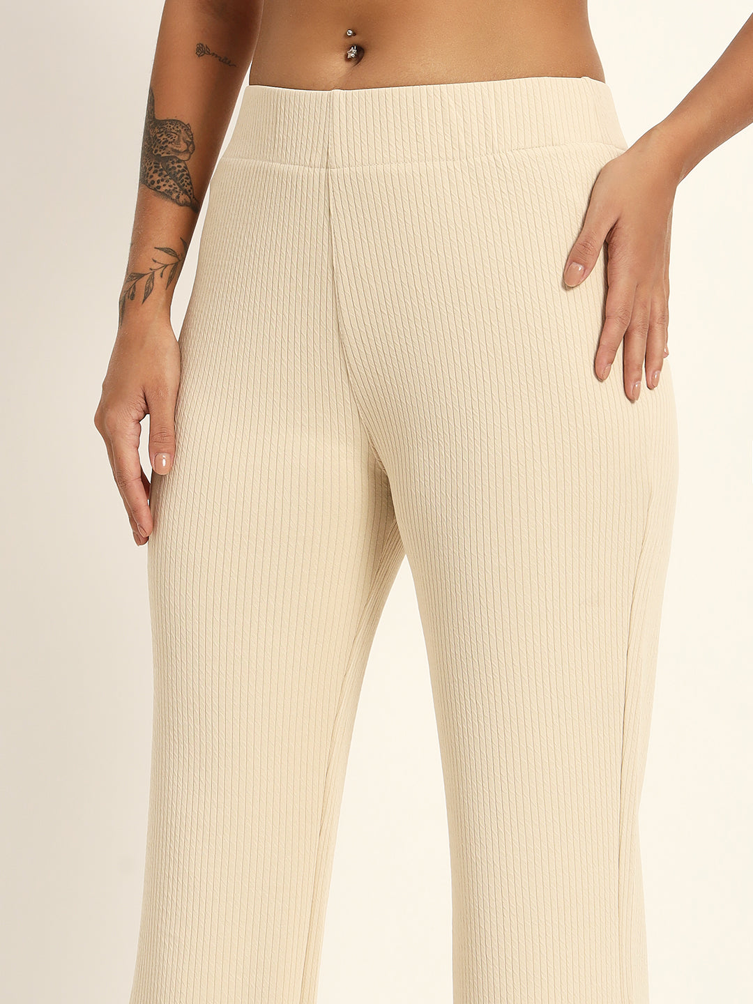 BOOT CUT TROUSERS-BEIGE