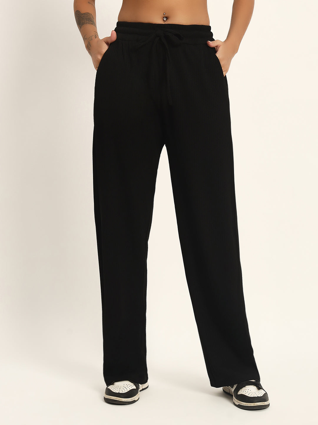 THE SOLID WIDE LEG PANTS BLACK