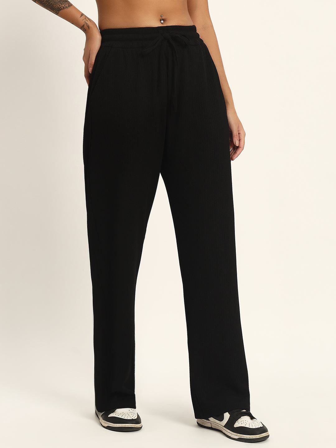 THE SOLID WIDE LEG PANTS BLACK