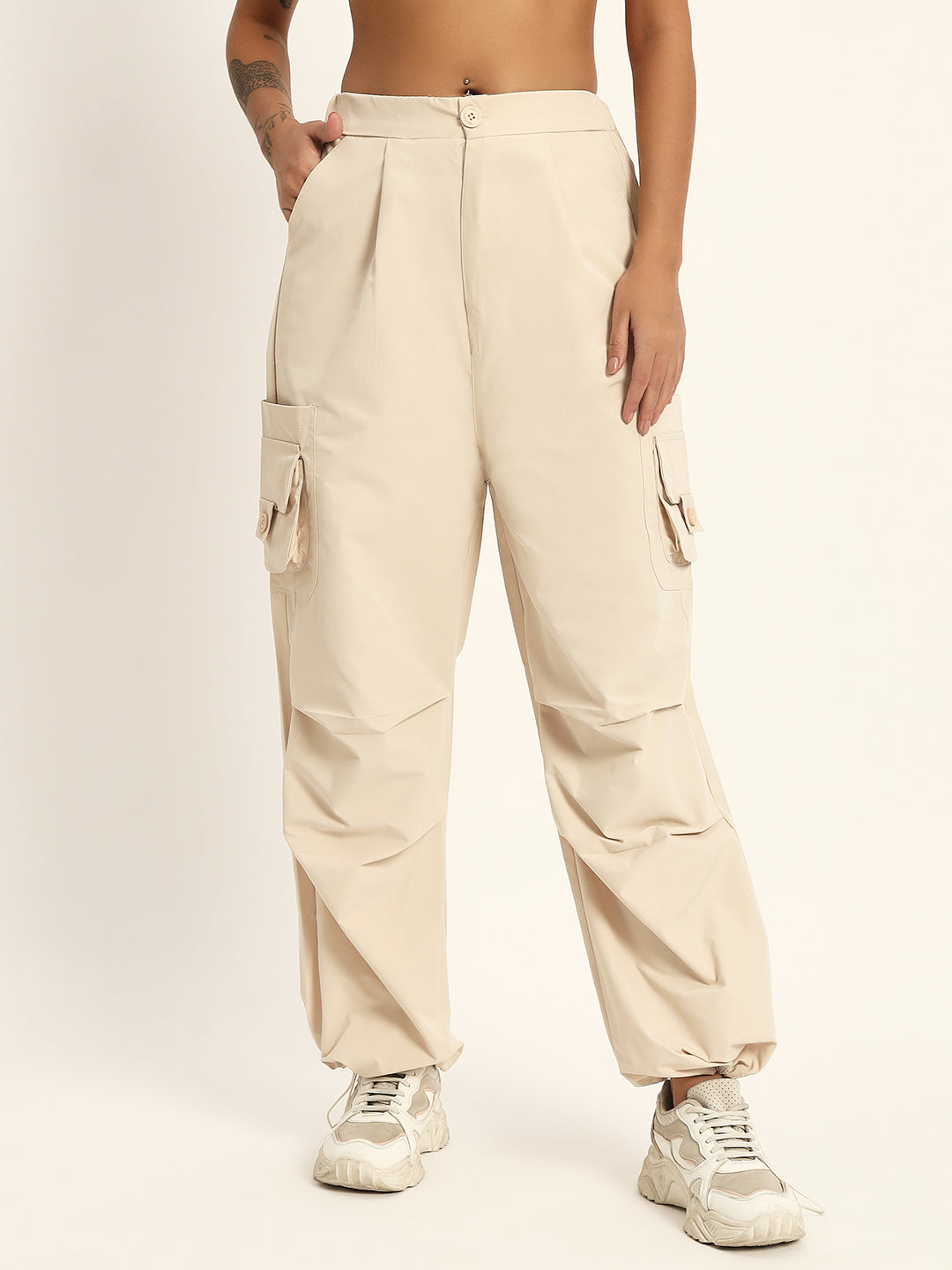 BEIGE HIGH RISE PARACHUTE CARGO