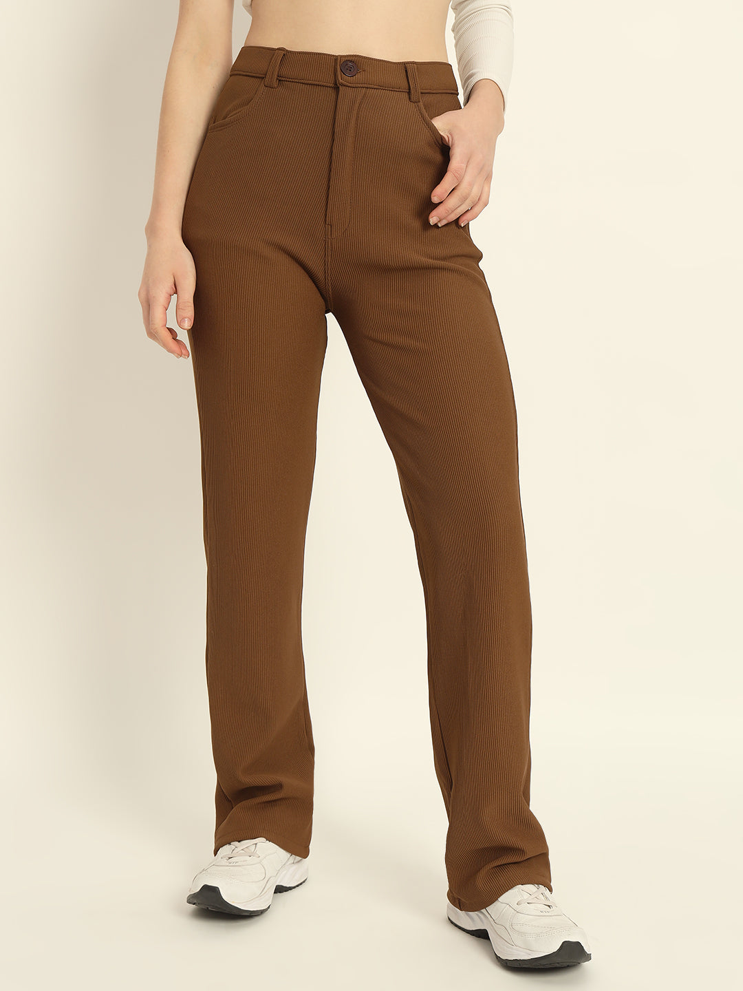 STRAIGHTFIT CORDUROY PANTS-BROWN