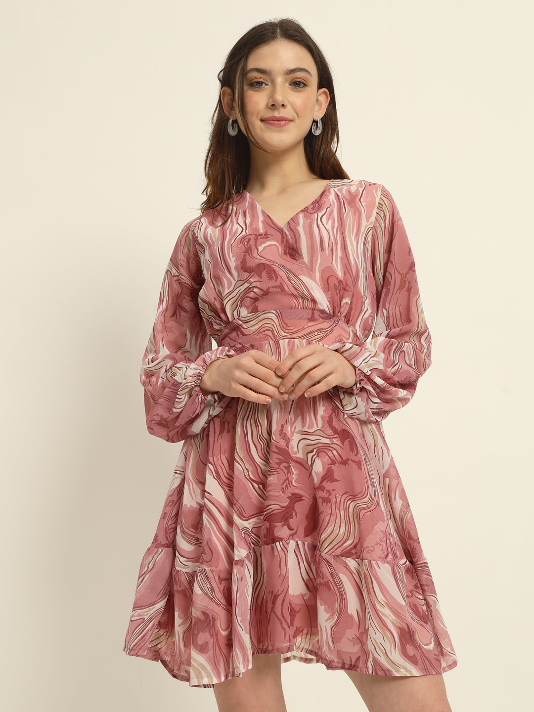 Women Abstract Dress-Pink