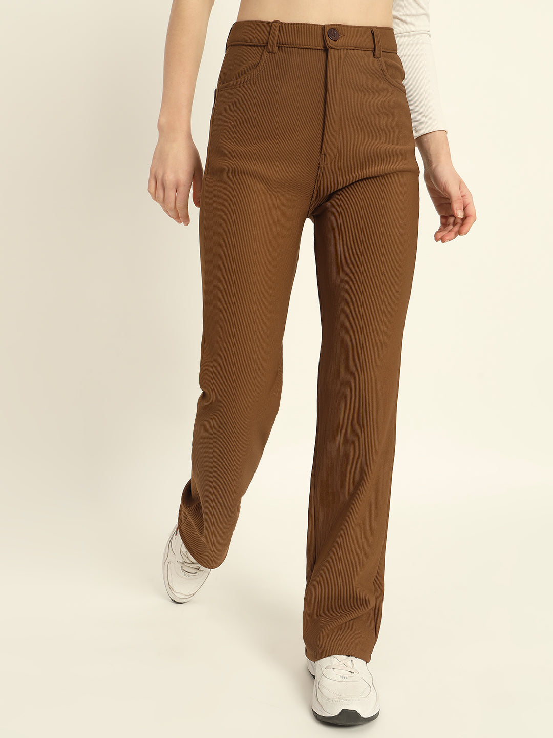 STRAIGHTFIT CORDUROY PANTS-BROWN