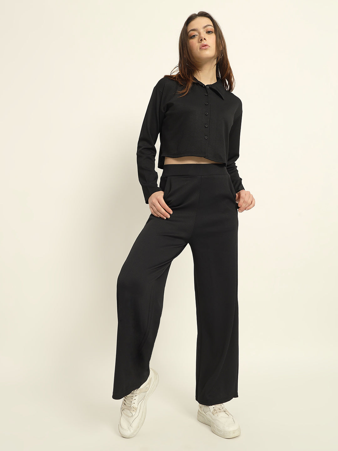 Cropped Co ord set Black