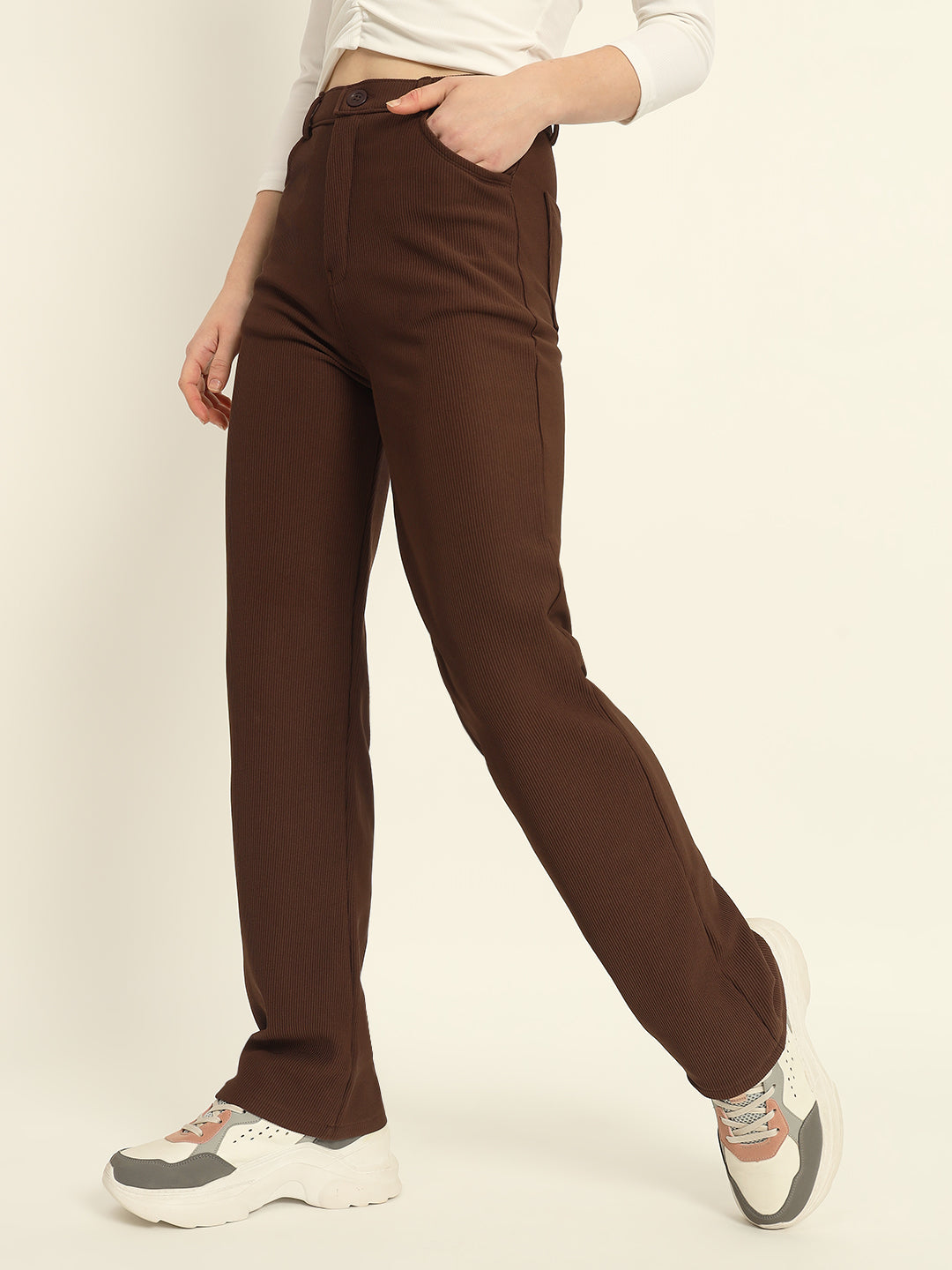 STRAIGHTFIT CORDUROY PANTS-DARK BROWN