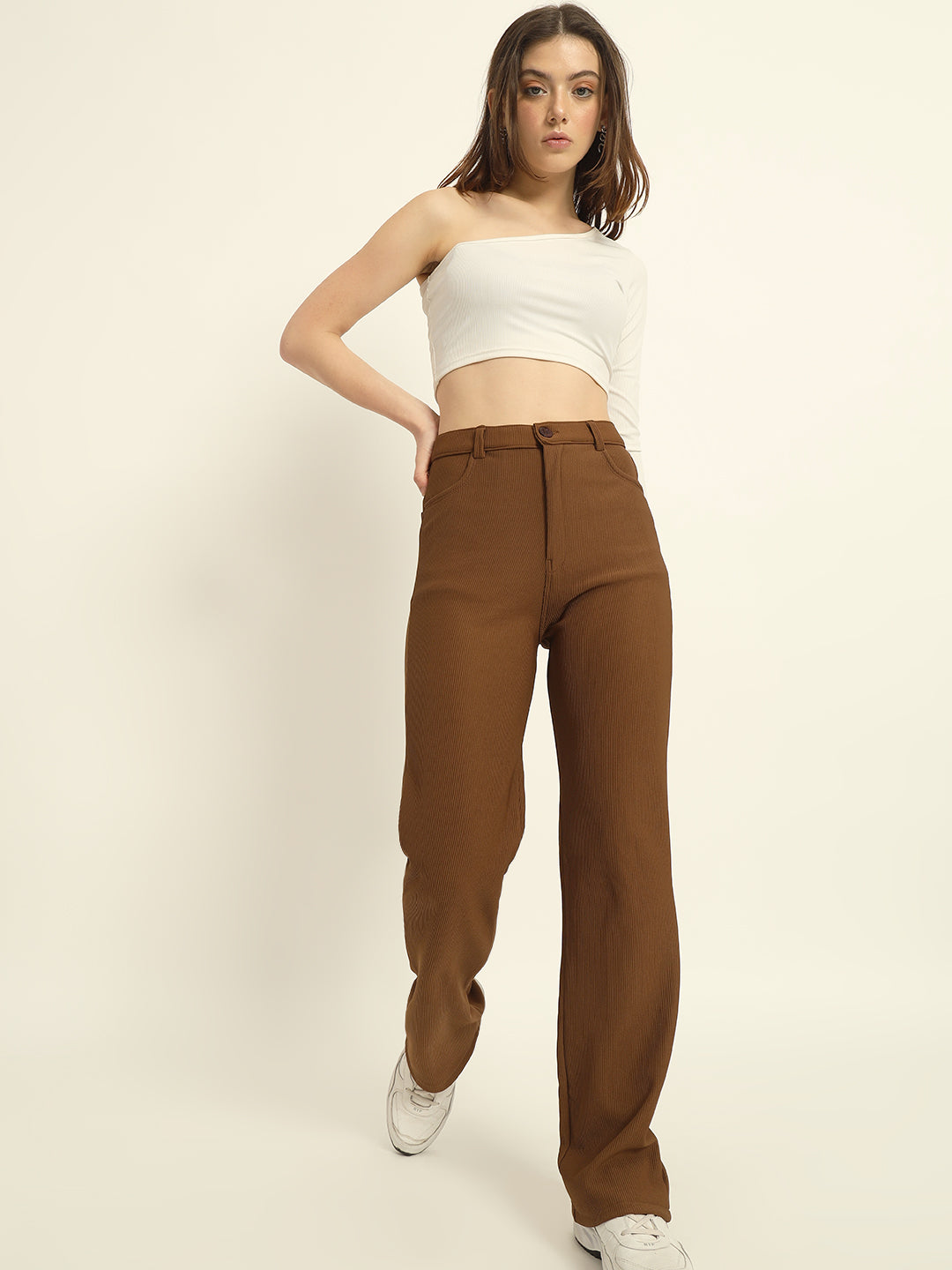 STRAIGHTFIT CORDUROY PANTS-BROWN