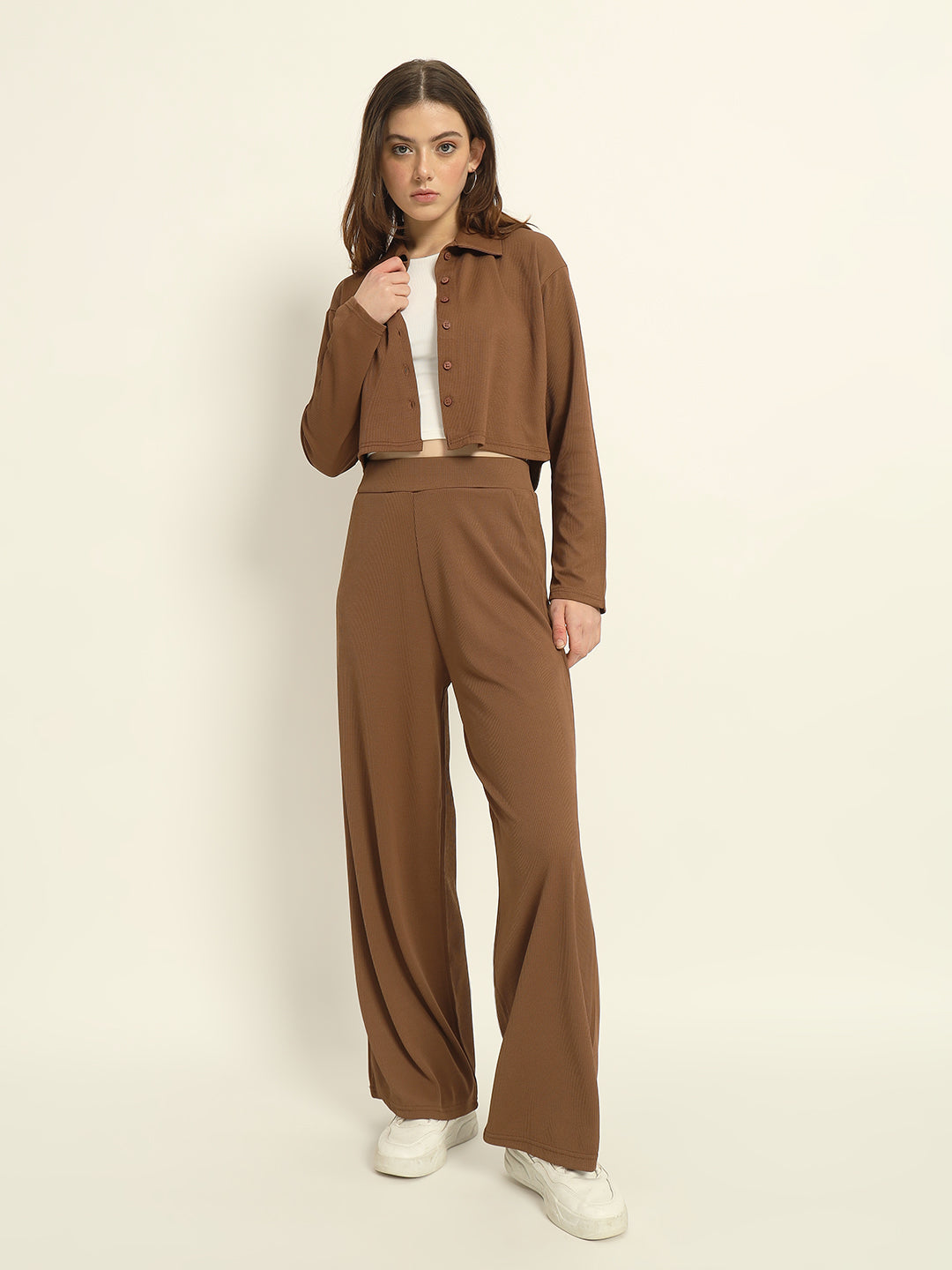 Cropped Co ord set Brown