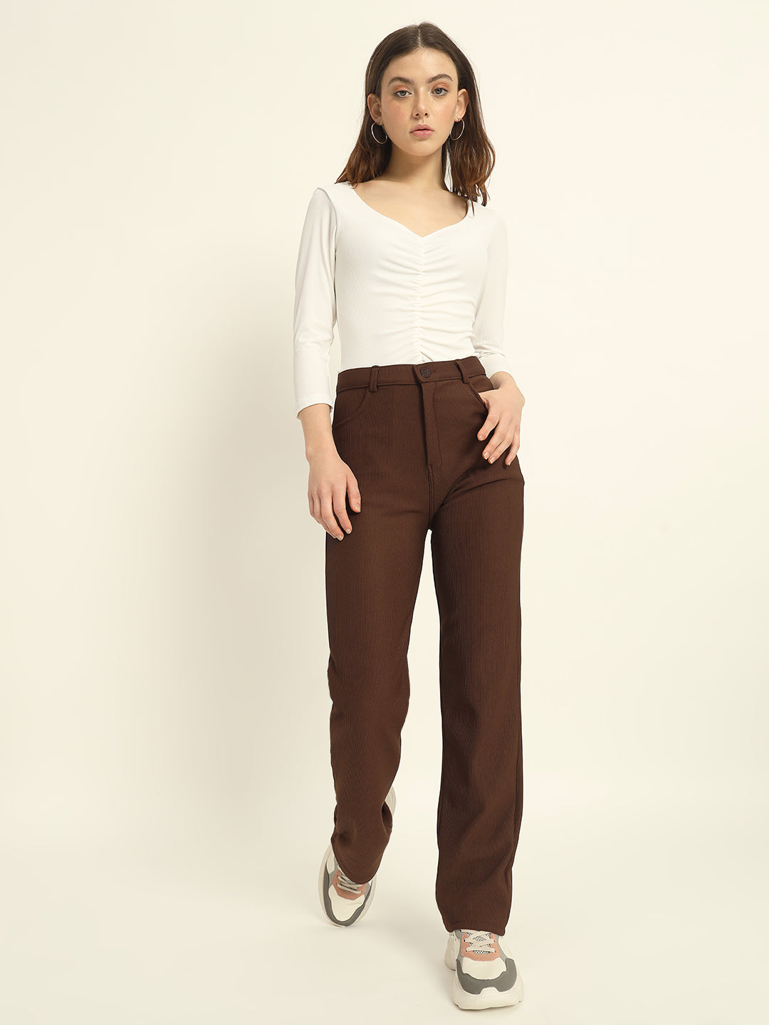 STRAIGHTFIT CORDUROY PANTS-DARK BROWN