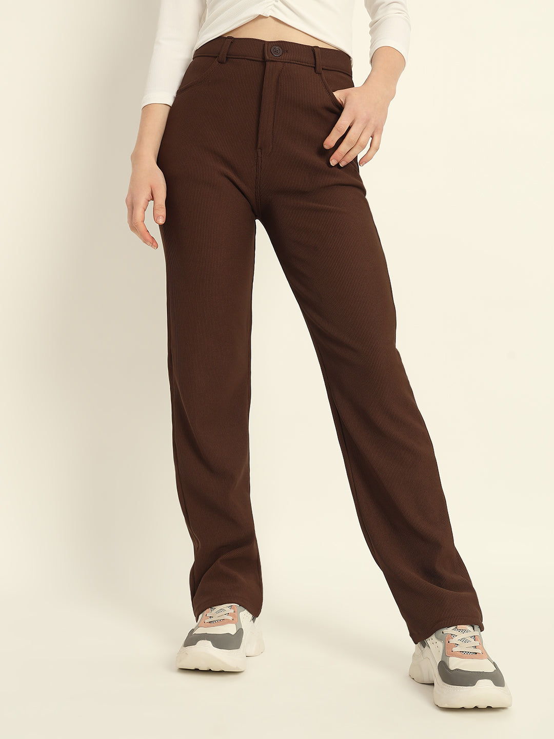 STRAIGHTFIT CORDUROY PANTS-DARK BROWN