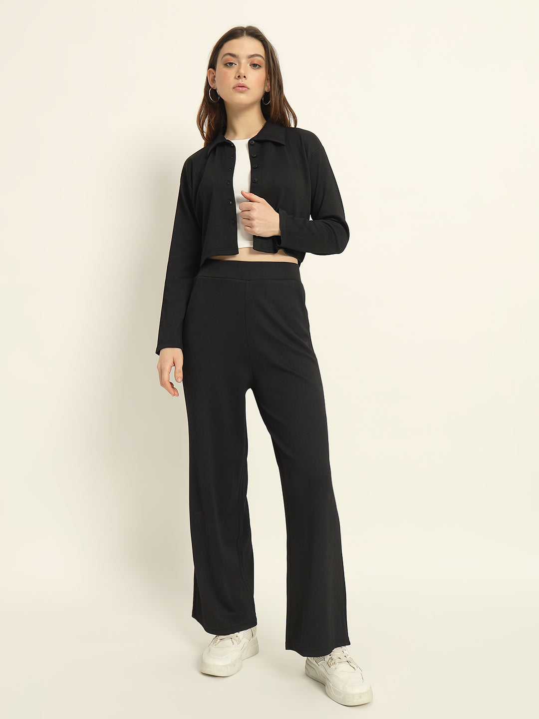 Cropped Co ord set Black